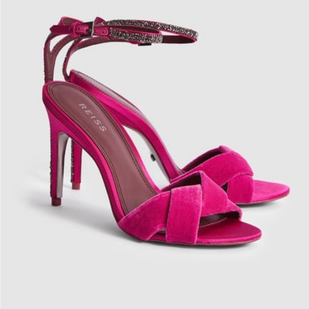 REISS Hayden Velvet Cross Front Sandals